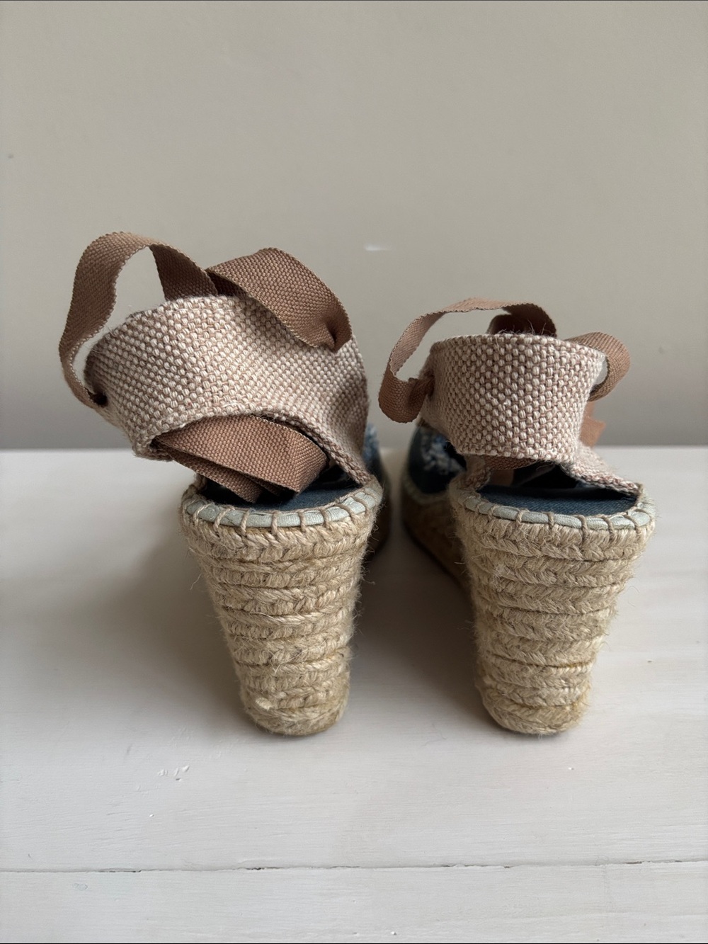 American Eagle  Women's Blue Denim Lace-up Wedge Espadrilles - Picture 3 of 4